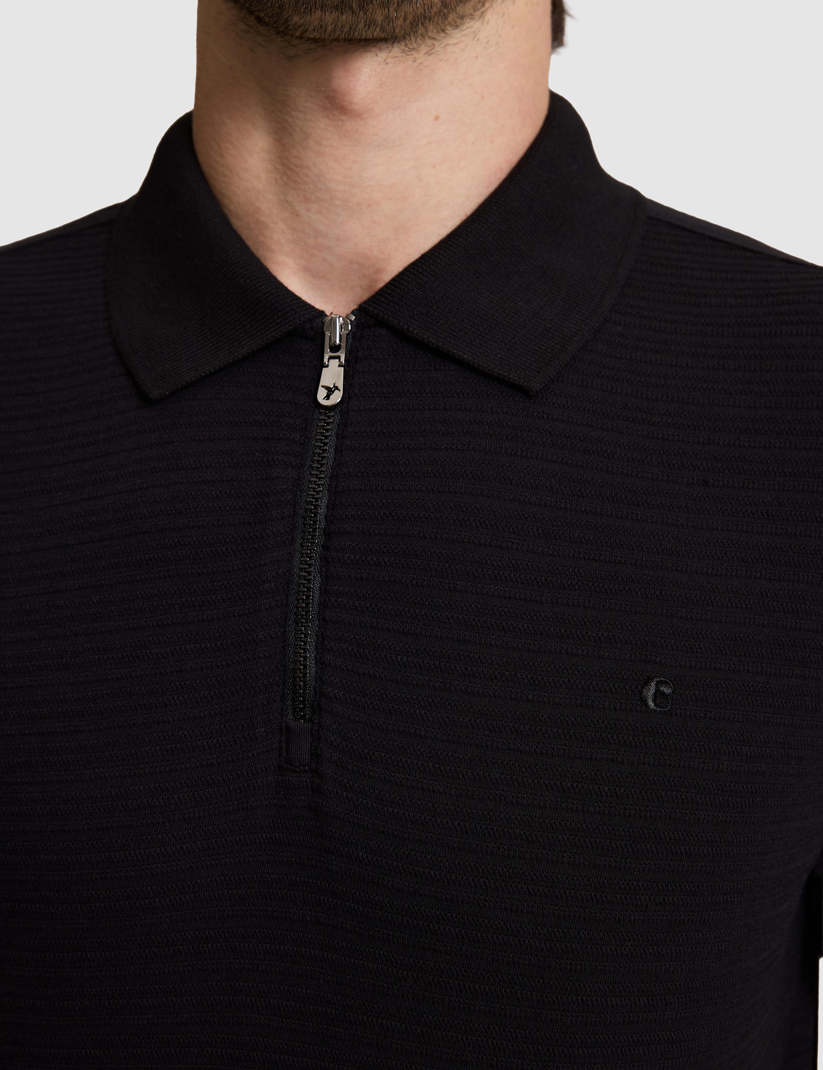 Siyah Slim Fit Fermuarlı Polo Yaka T-shirt - 50328377012