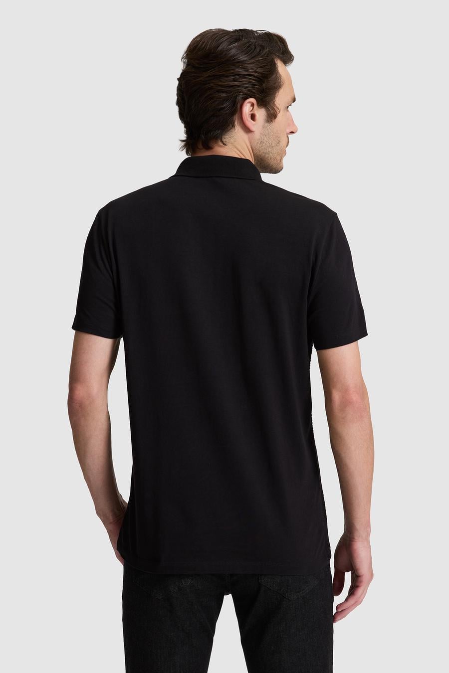 Siyah Slim Fit Fermuarlı Polo Yaka T-shirt - 50328377012