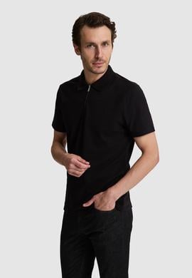 Siyah Slim Fit Fermuarlı Polo Yaka T-shirt