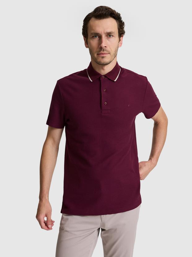 Bordo Slim Fit Polo Yaka T-shirt