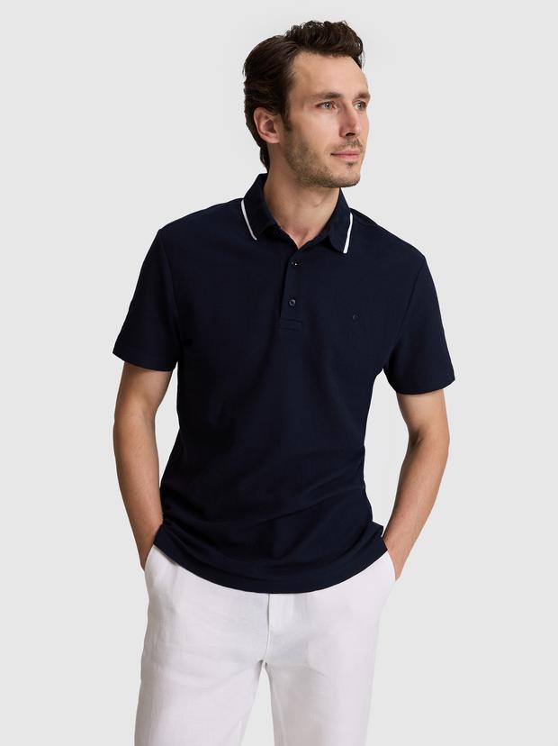 Lacivert Slim Fit Polo Yaka T-shirt