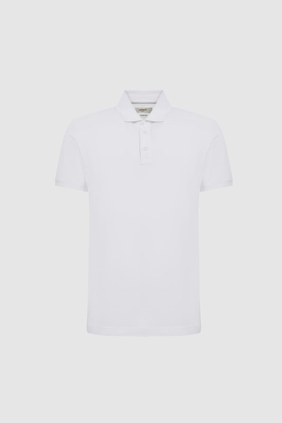 Beyaz Slim Fit Saf Pamuk Polo Yaka Basic T-shirt - 50320657032