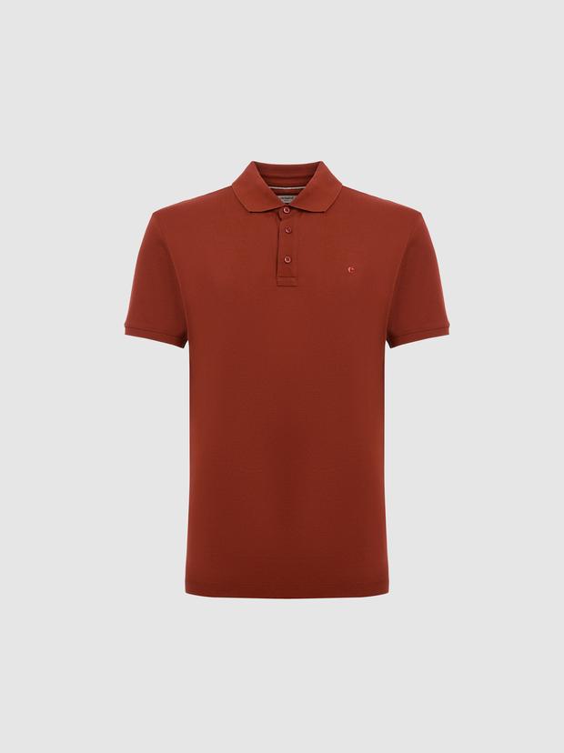 Kiremit Slim Fit Saf Pamuk Polo Yaka Basic T-shirt