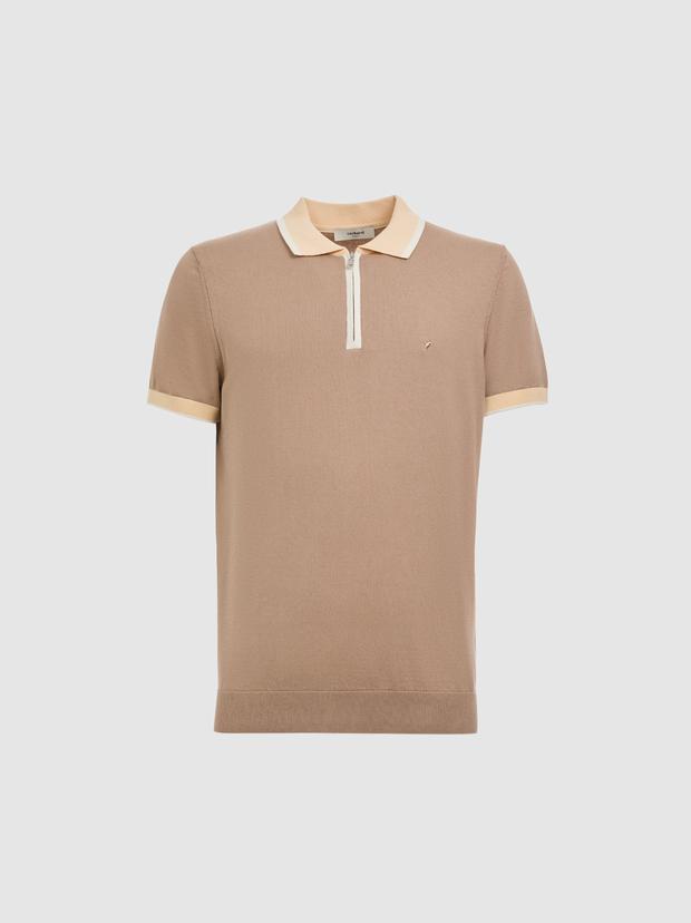 Vizon Slim Fit Fermuarlı Polo Yaka Saf Pamuk Triko T-shirt