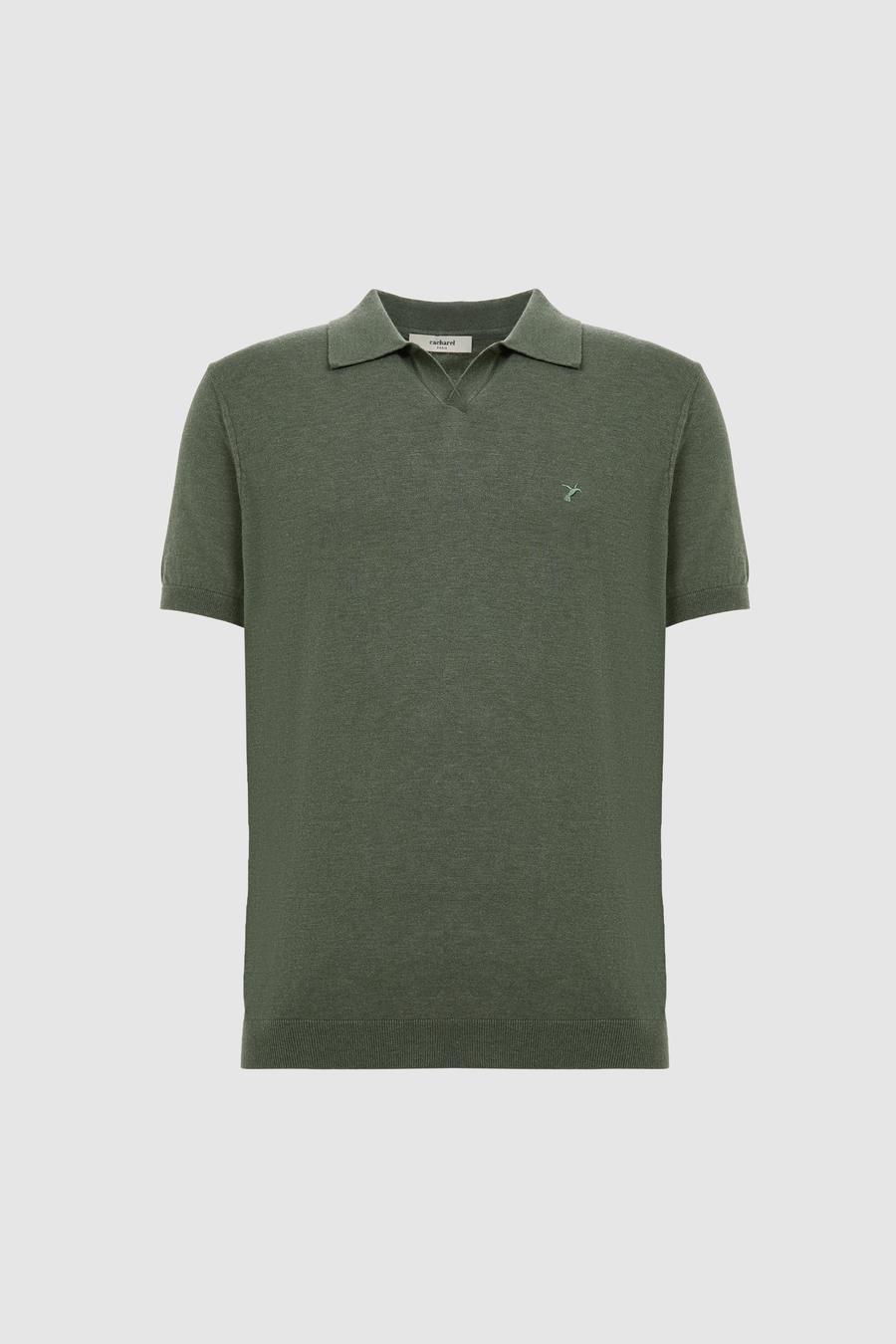 Koyu Yeşil Slim Fit Apaş Yaka Modal Karışımlı Triko T-shirt - 50324008052