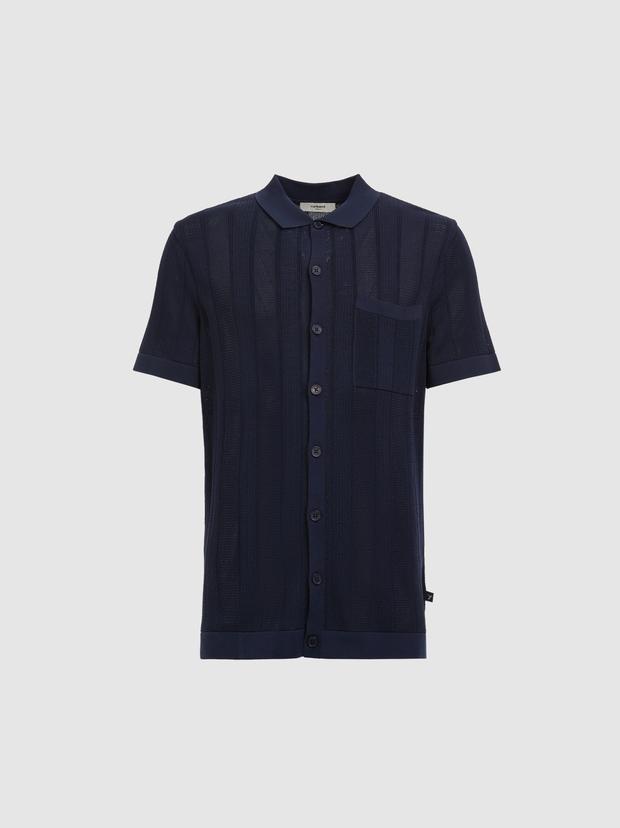 Lacivert Slim Fit Pamuk Karışımlı Triko Gömlek