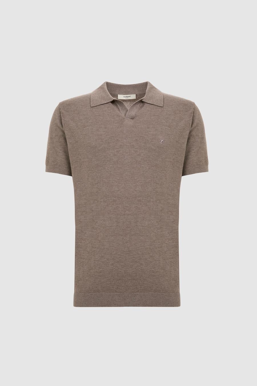 Bej Slim Fit Apaş Yaka Modal Karışımlı Triko T-shirt - 50324008009