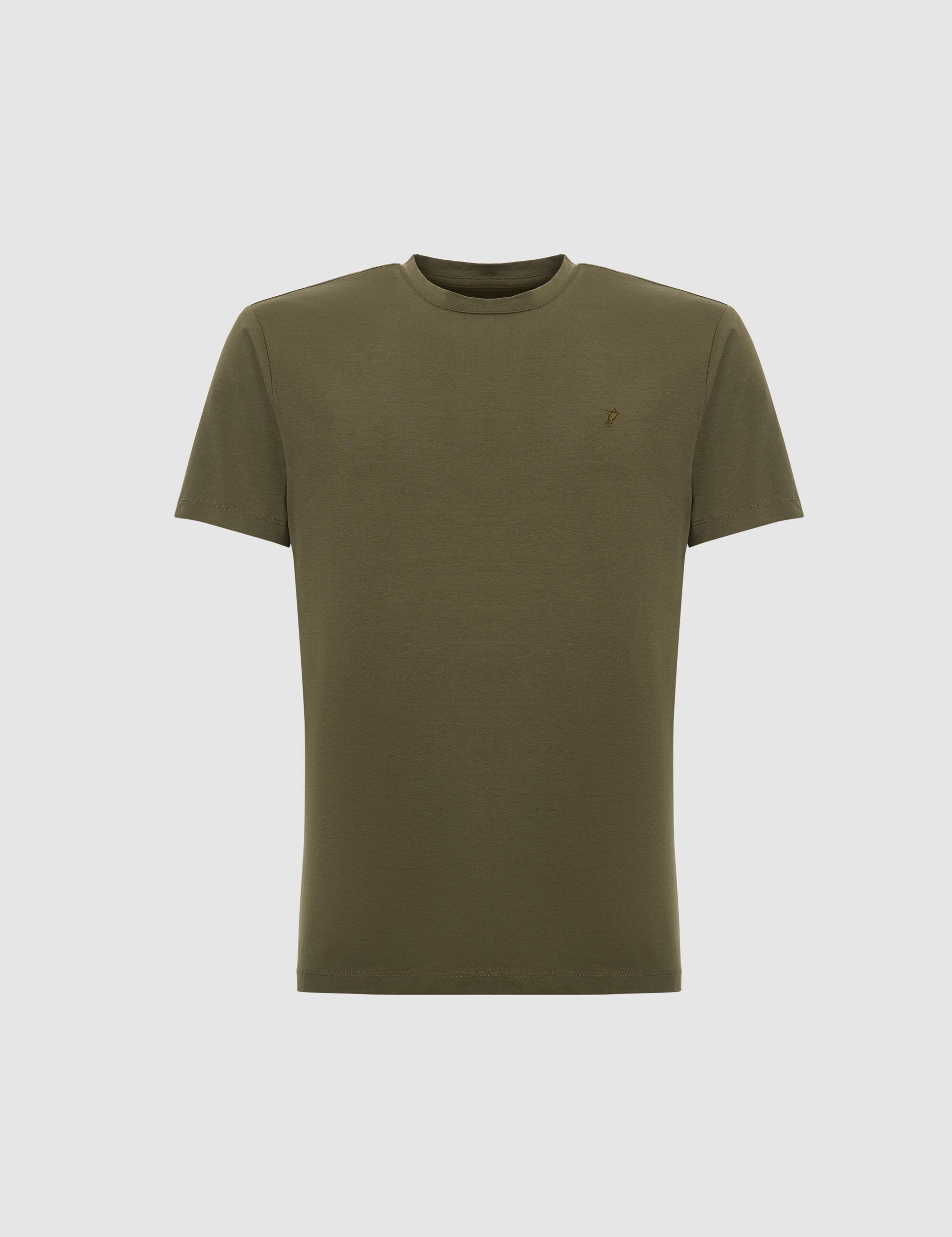 Haki Slim Fit Bisiklet Yaka Pamuk Karışımlı Basic T-shirt - 50328373023