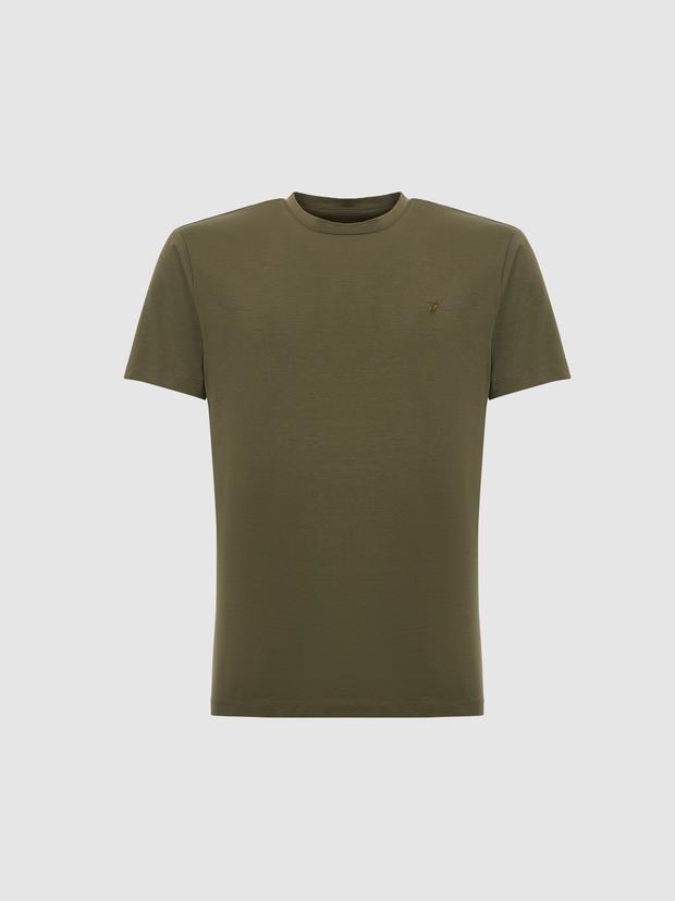 Haki Slim Fit Bisiklet Yaka Pamuk Karışımlı Basic T-shirt