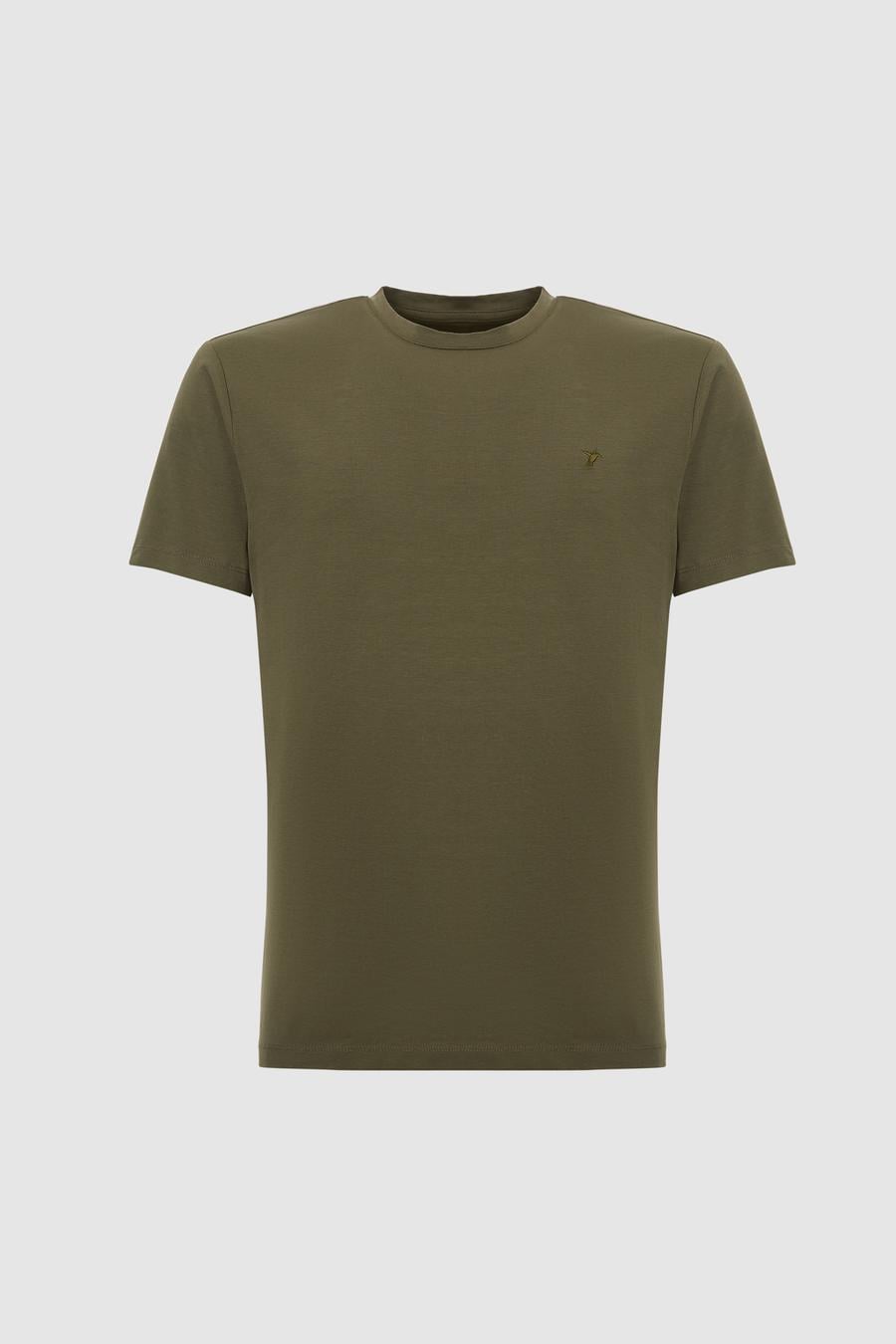 Haki Slim Fit Bisiklet Yaka Pamuk Karışımlı Basic T-shirt - 50328373023