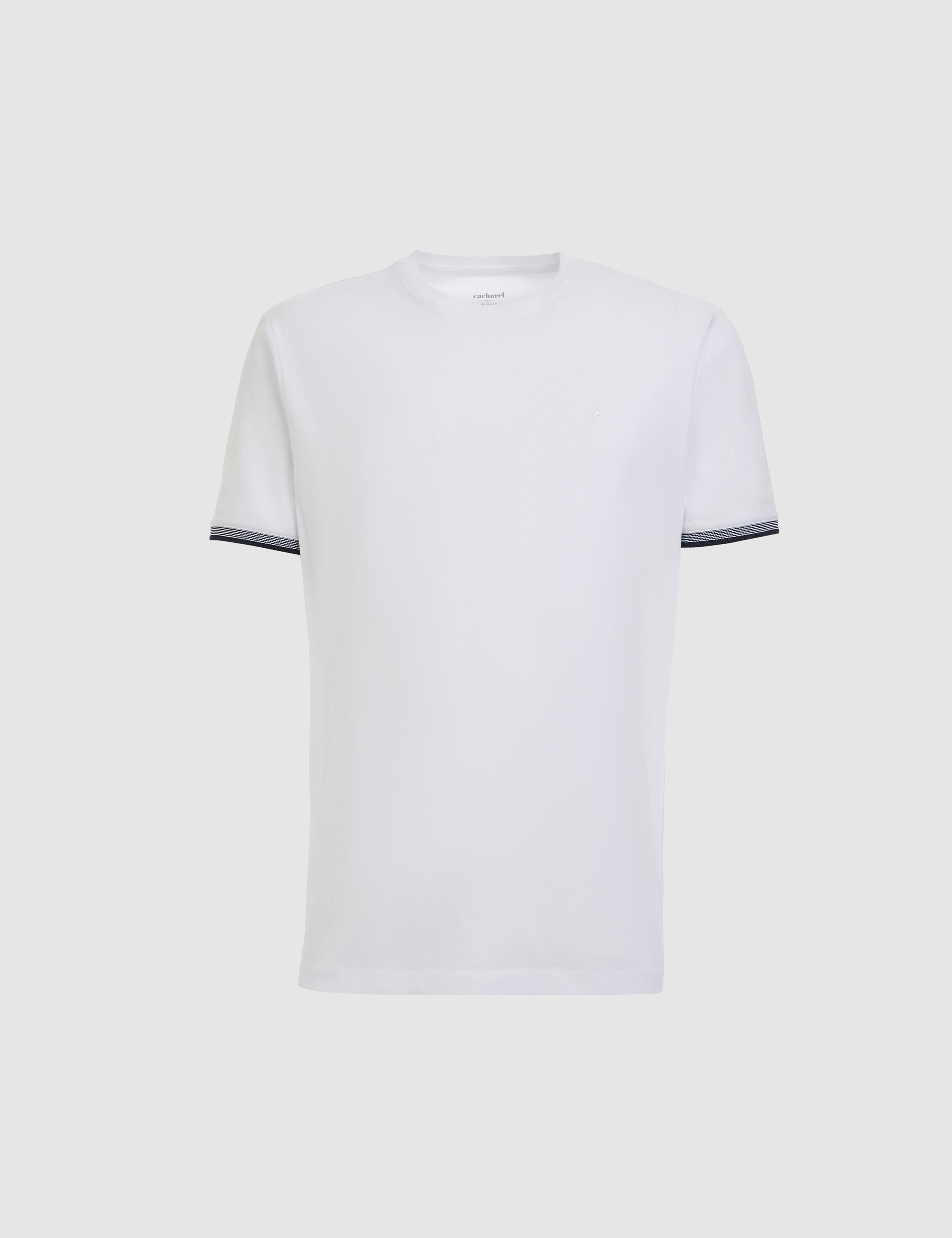 Beyaz Regular Fit Saf Pamuk Bisiklet Yaka Desenli T-shirt - 50324402004