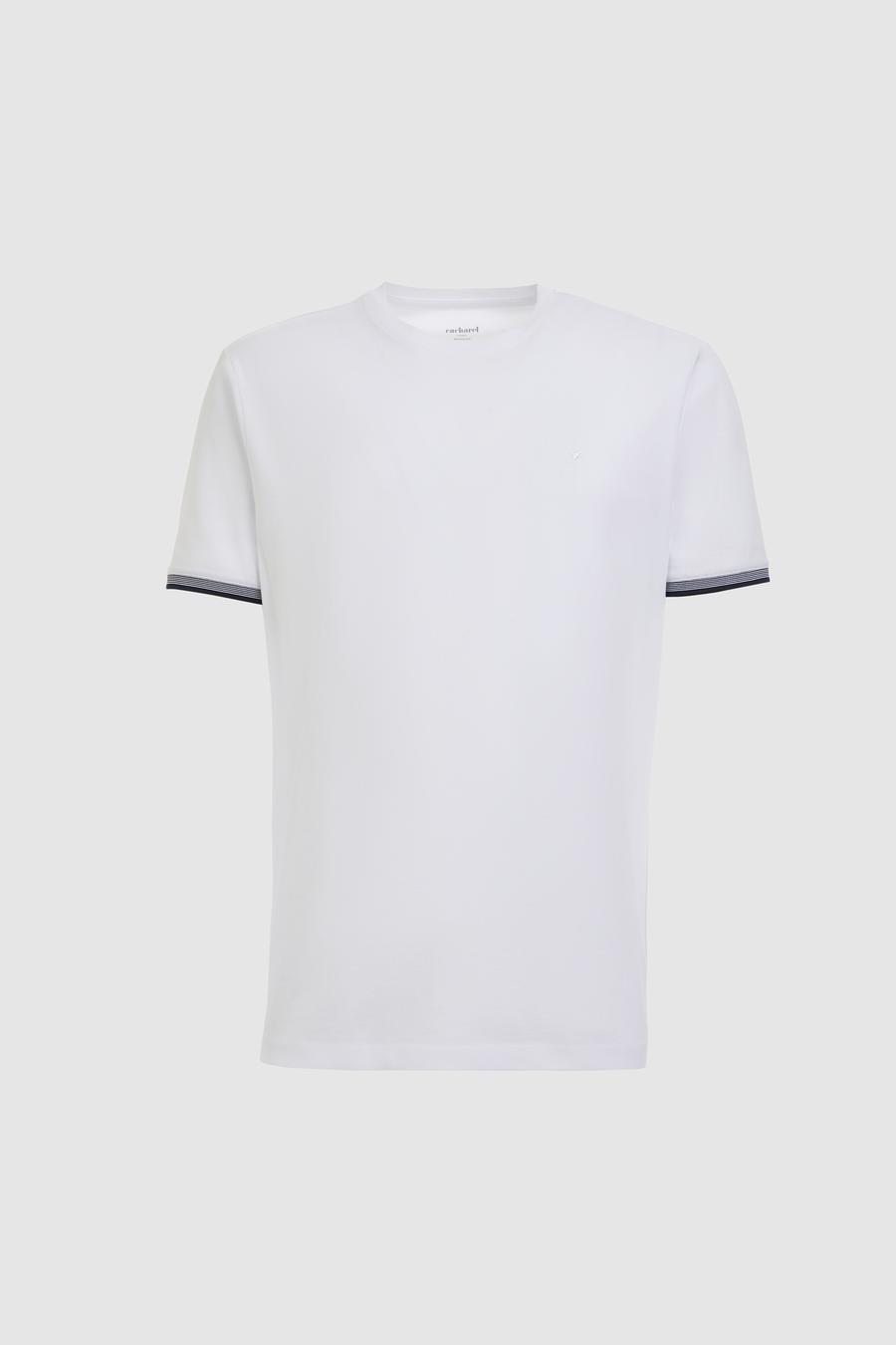 Beyaz Regular Fit Saf Pamuk Bisiklet Yaka Desenli T-shirt - 50324402004