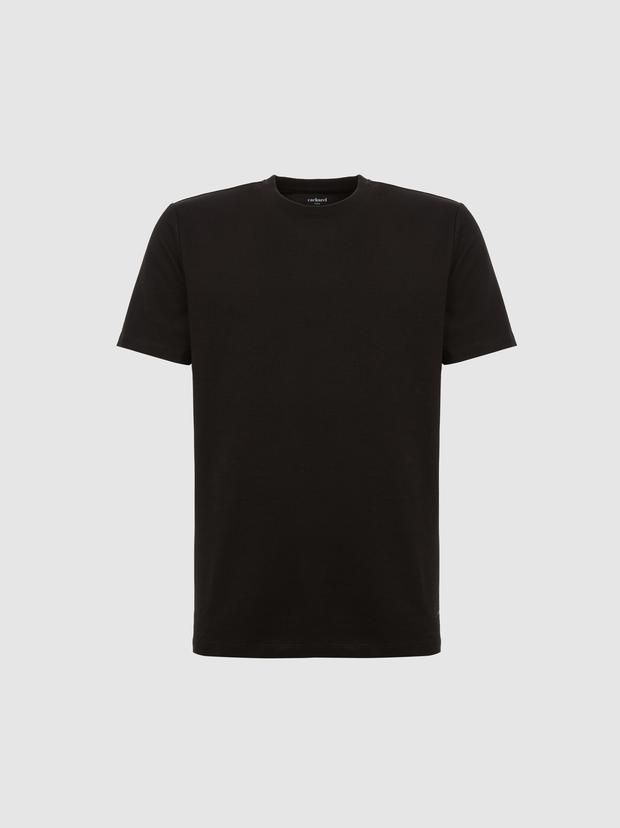 Siyah Regular Fit Pamuk Karışımlı Bisiklet Yaka T-shirt