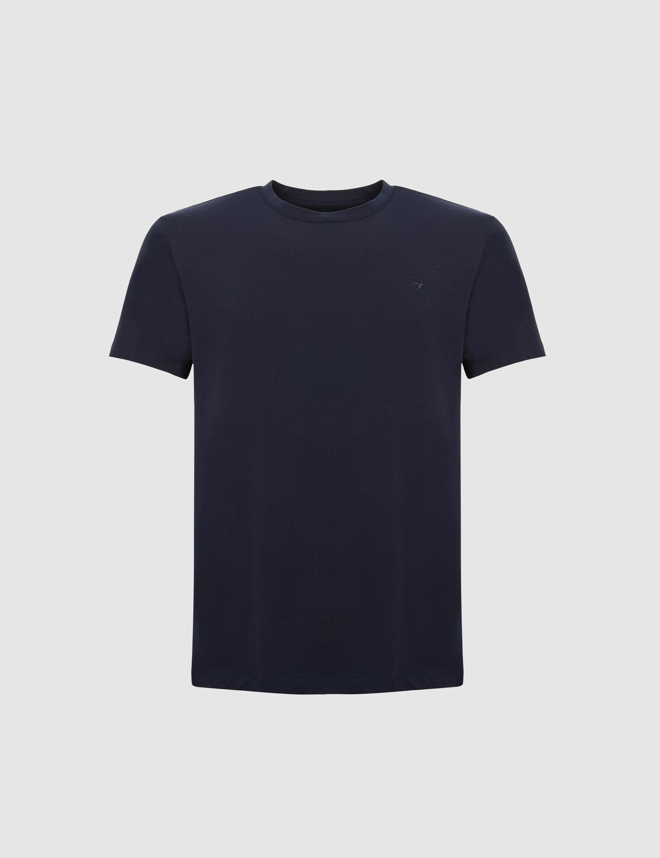 Lacivert Slim Fit Bisiklet Yaka Pamuk Karışımlı Basic T-shirt - 50328373056