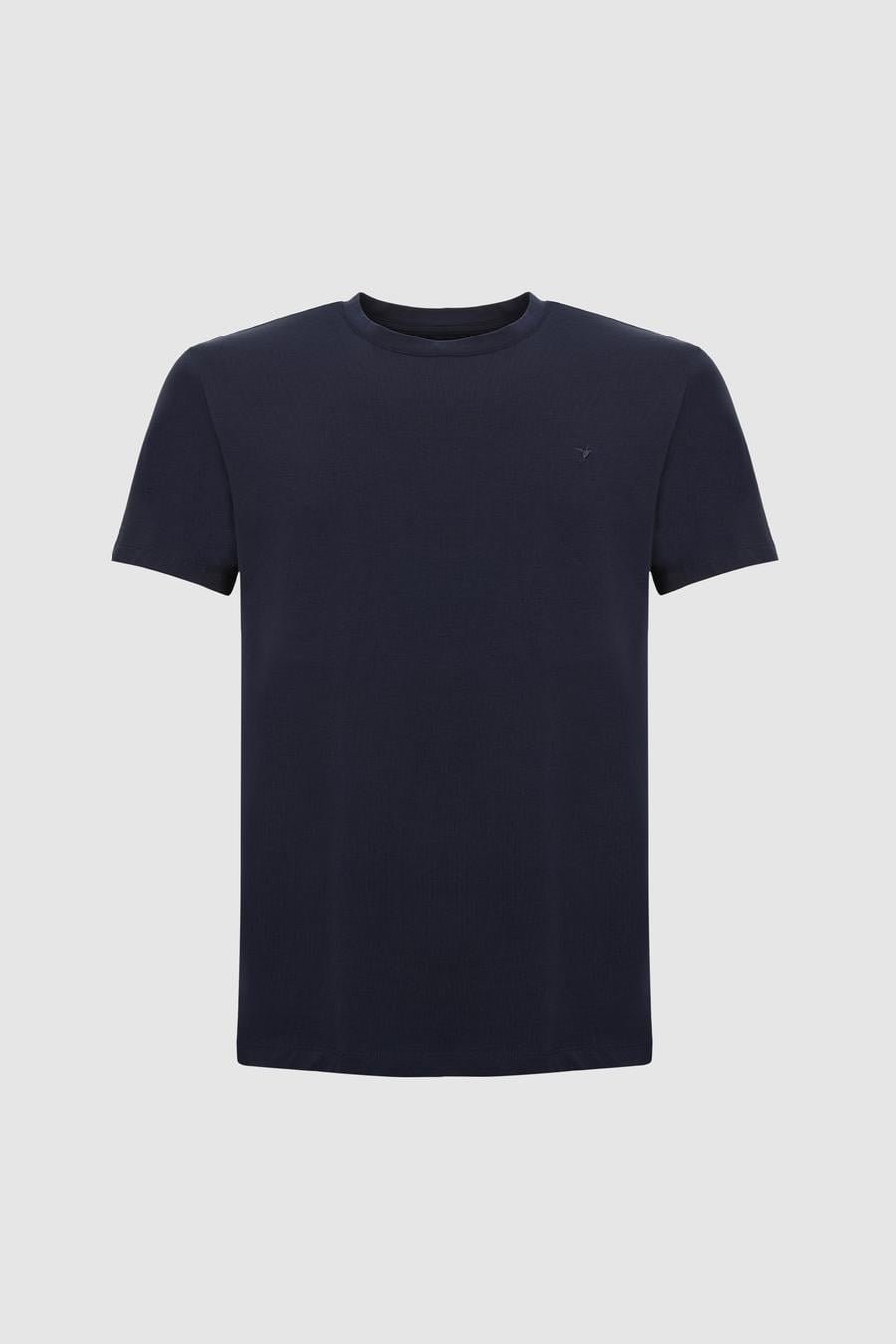 Lacivert Slim Fit Bisiklet Yaka Pamuk Karışımlı Basic T-shirt - 50328373056