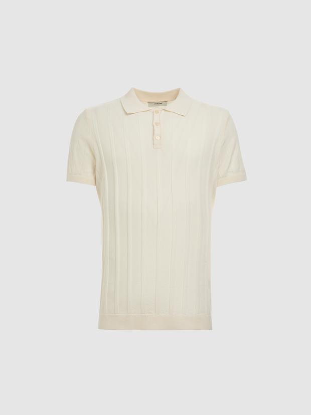 Ekru Slim Fit Pamuk Karışımlı Polo Yaka Triko T-shirt