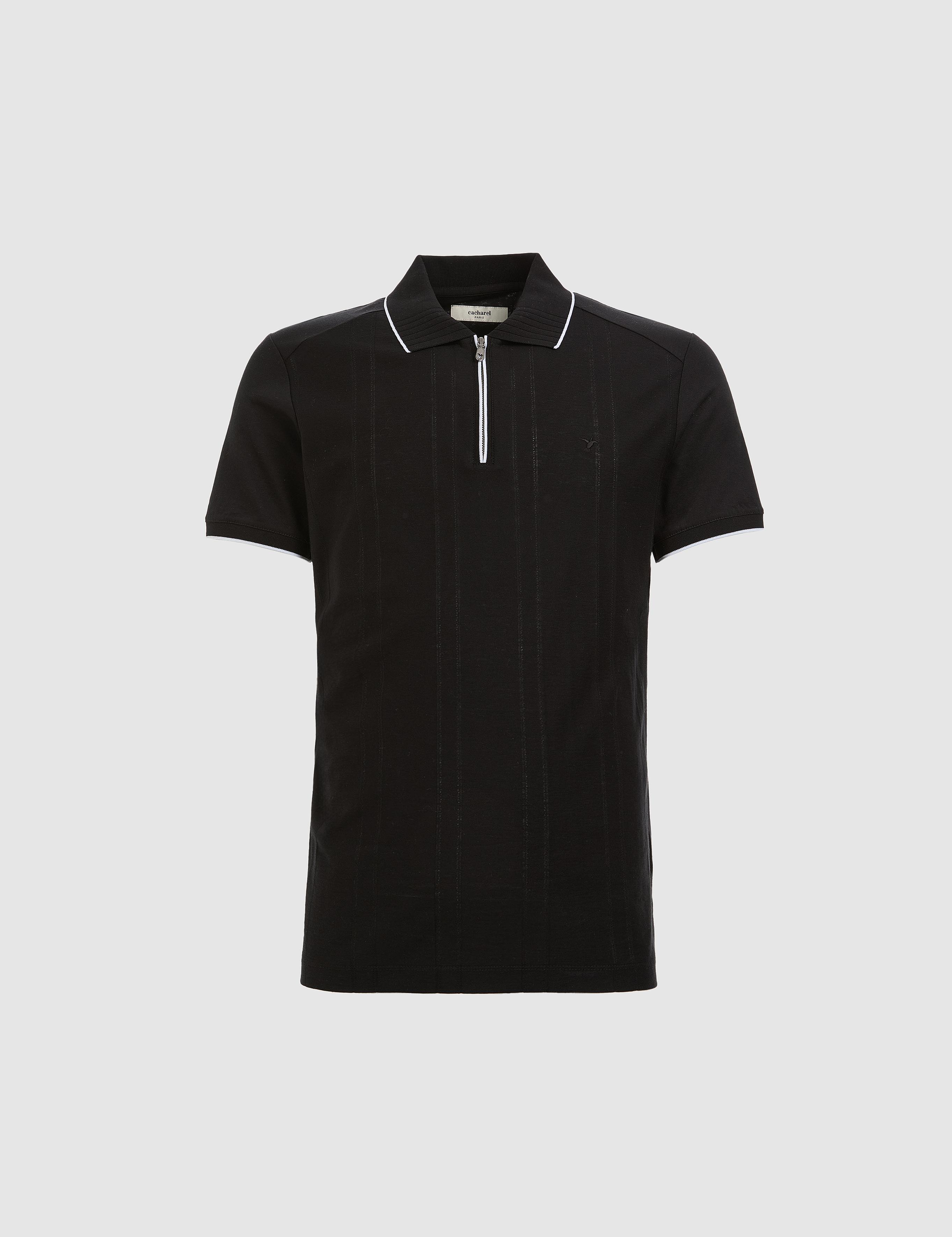 Siyah Slim Fit Fermuarlı Polo Yaka Triko T-shirt - 50328381019