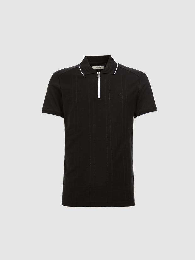 Siyah Slim Fit Fermuarlı Polo Yaka Triko T-shirt