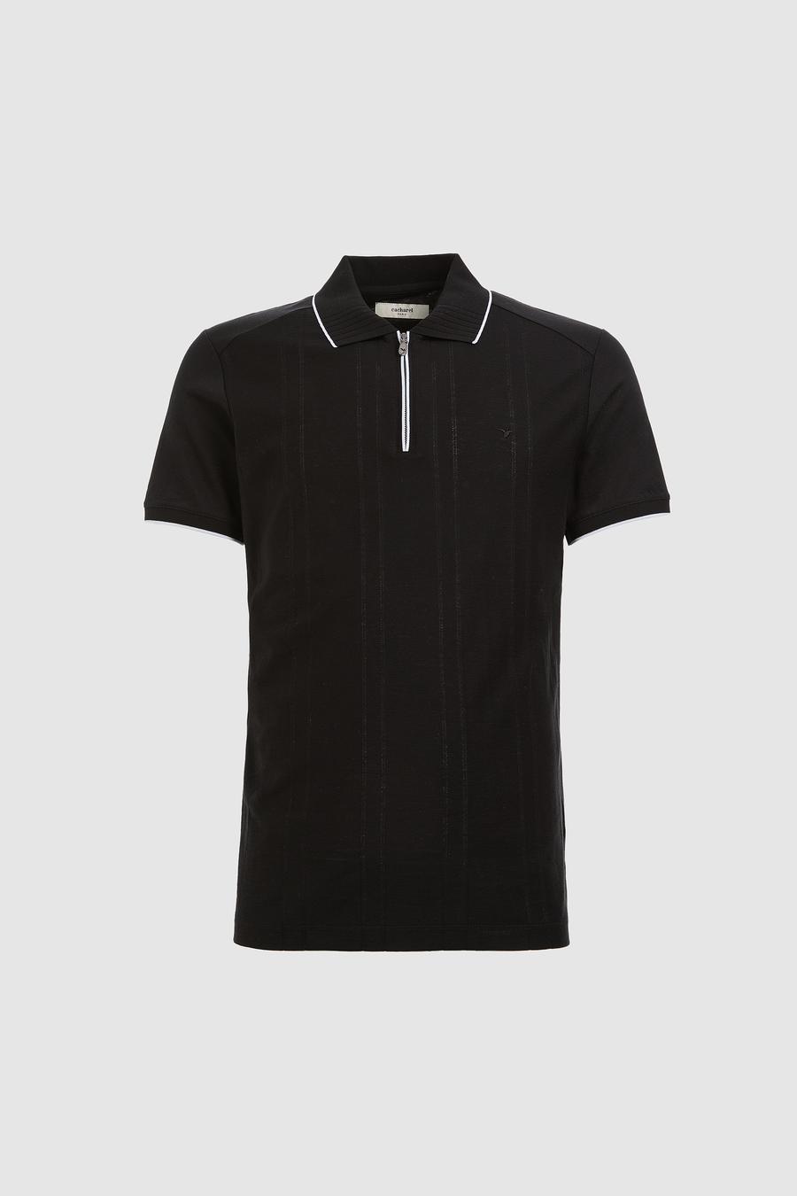 Siyah Slim Fit Fermuarlı Polo Yaka Triko T-shirt - 50328381019