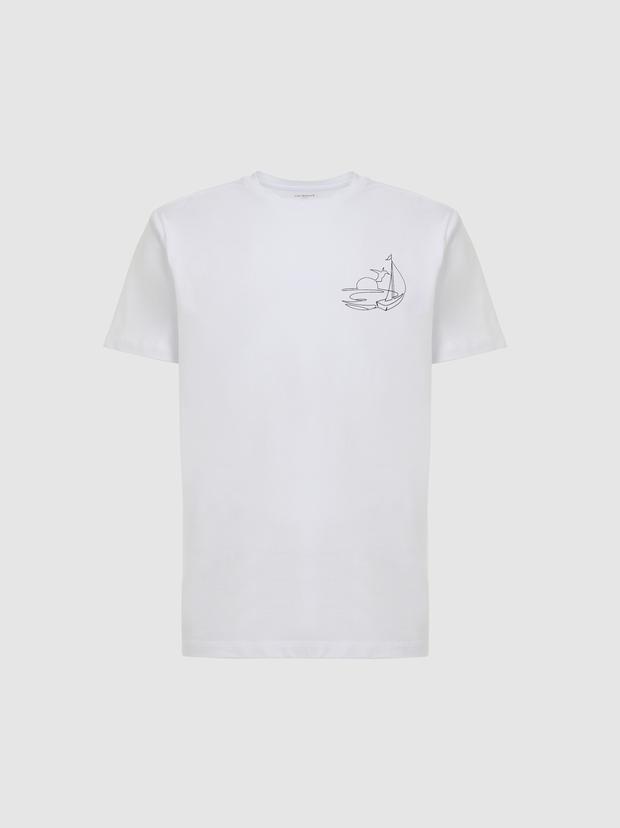 Beyaz Regular Fit Pamuk Karışımlı Bisiklet Yaka T-shirt