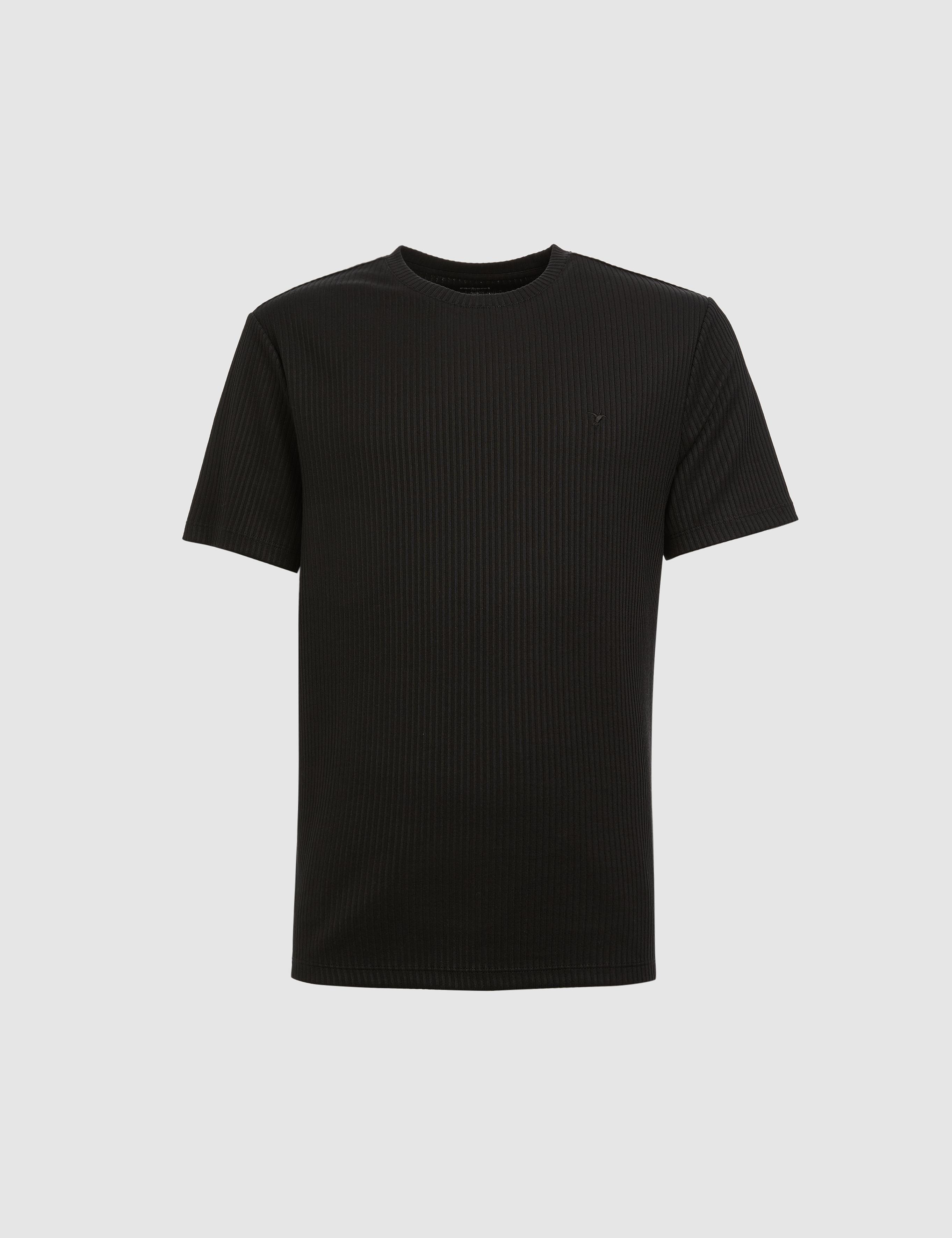 Siyah Slim Fit Dokulu Bisiklet Yaka T-shirt - 50324381012