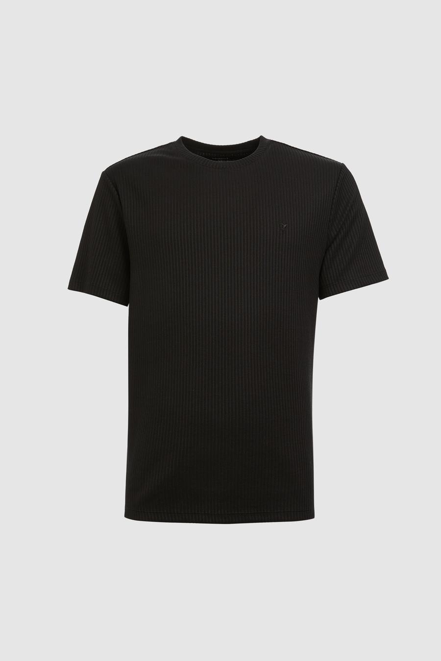 Siyah Slim Fit Dokulu Bisiklet Yaka T-shirt - 50324381012