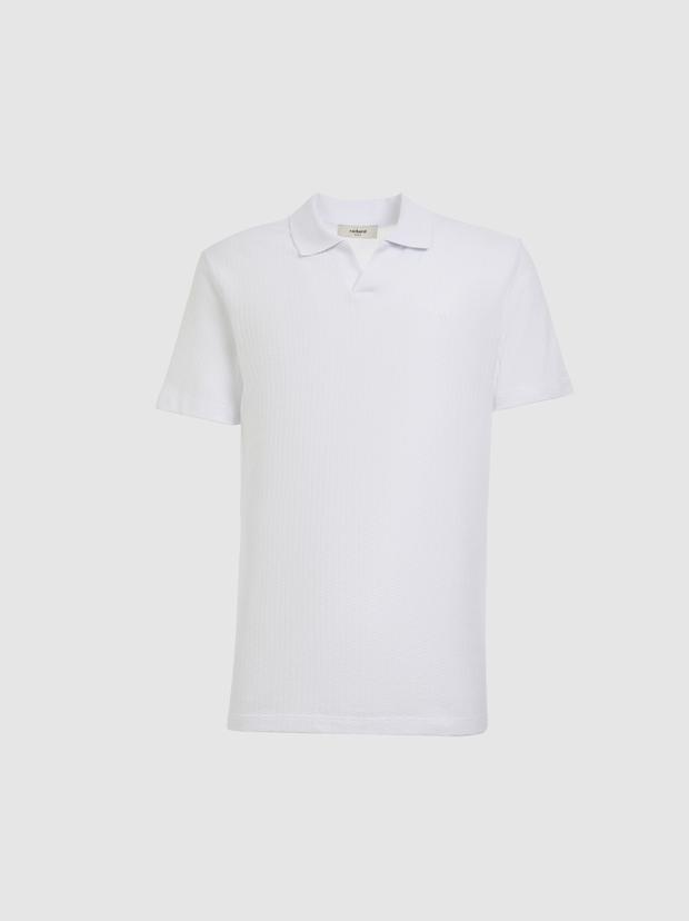 Beyaz Slim Fit Saf Pamuk Apaş Yaka T-shirt