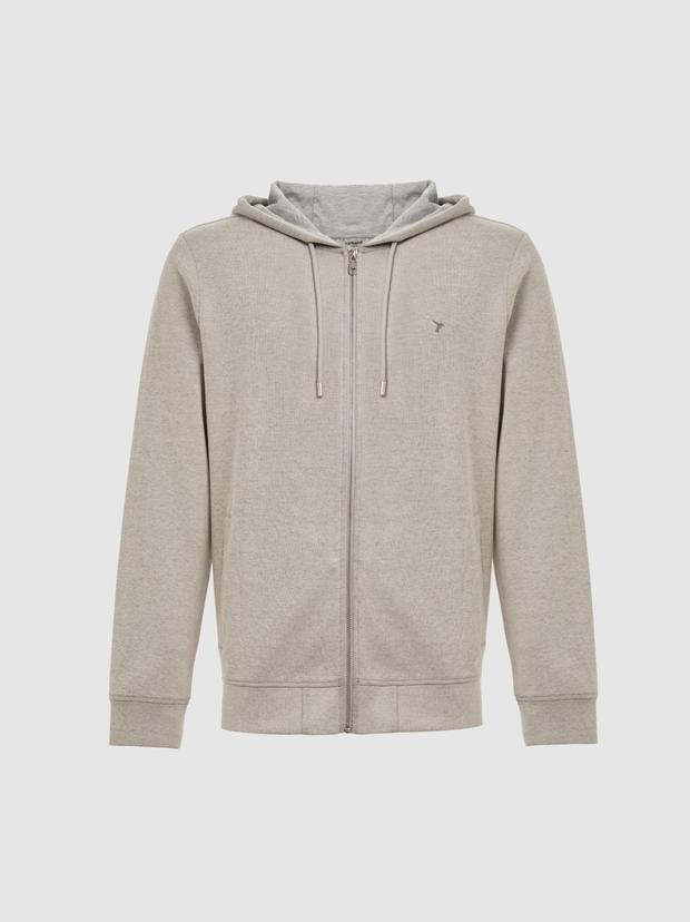 Taş Regular Fit Pamuk Karışımlı Kapüşonlu Tam Fermuarlı Sweatshirt