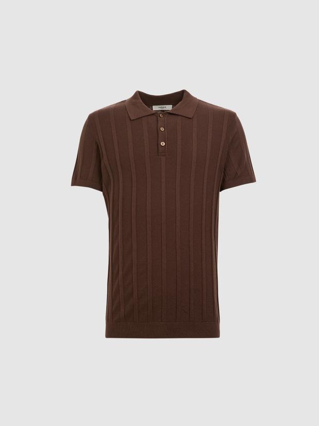 Kahverengi Slim Fit Pamuk Karışımlı Polo Yaka Triko T-shirt