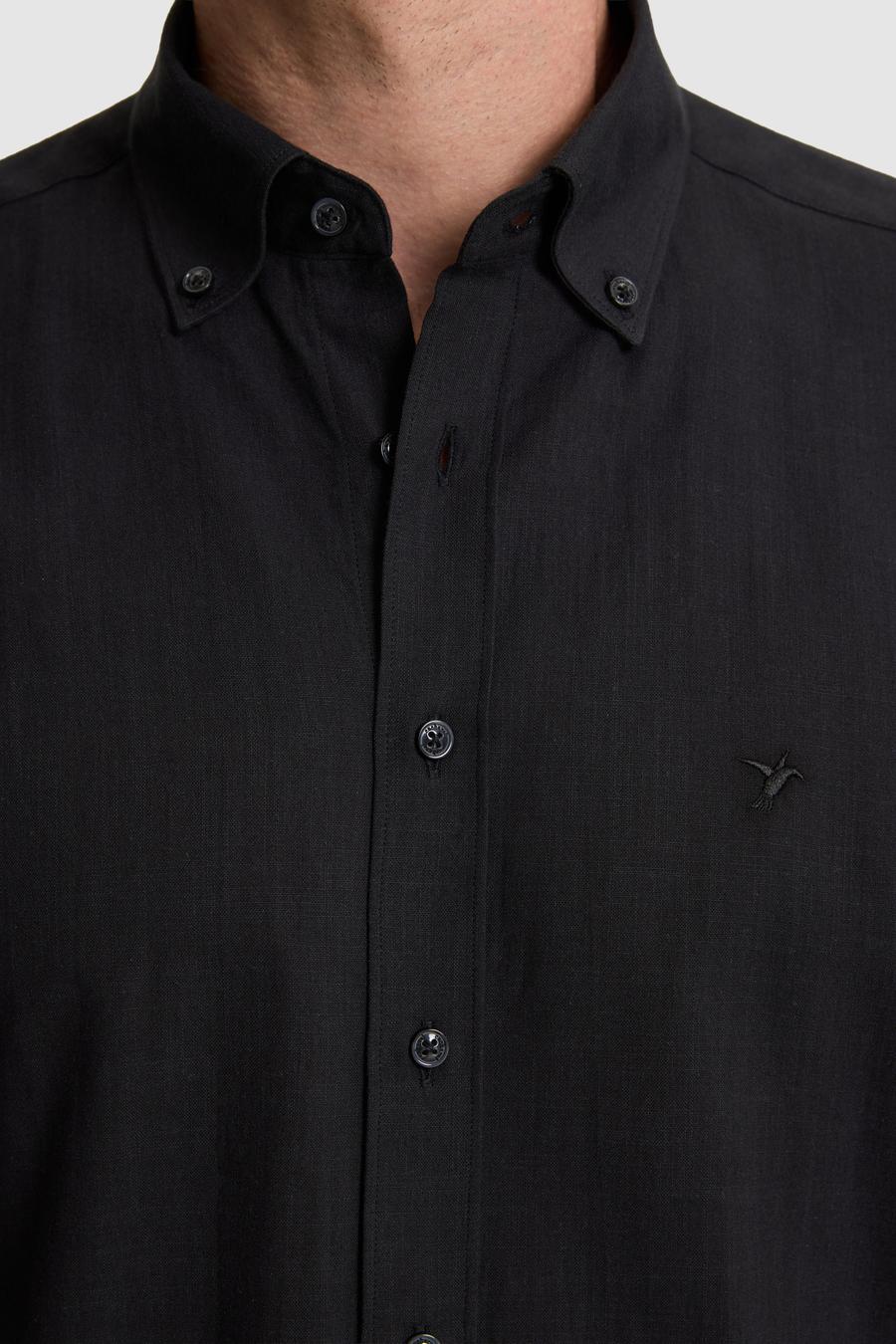 Siyah Regular Fit Düğmeli Yaka Pamuklu Gömlek - 50311543136