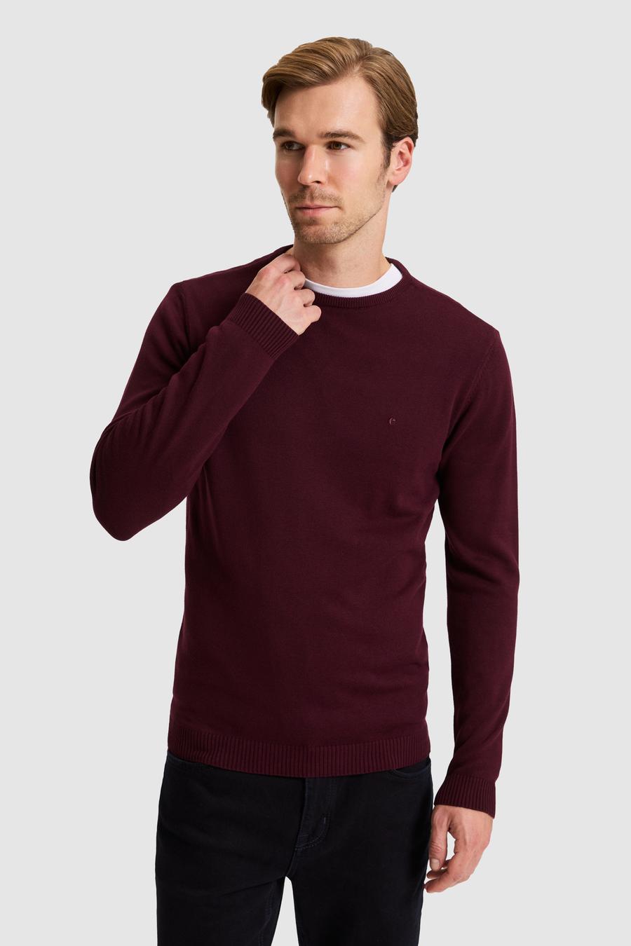 Bordo Slim Fit Basic Kazak - 50257379033