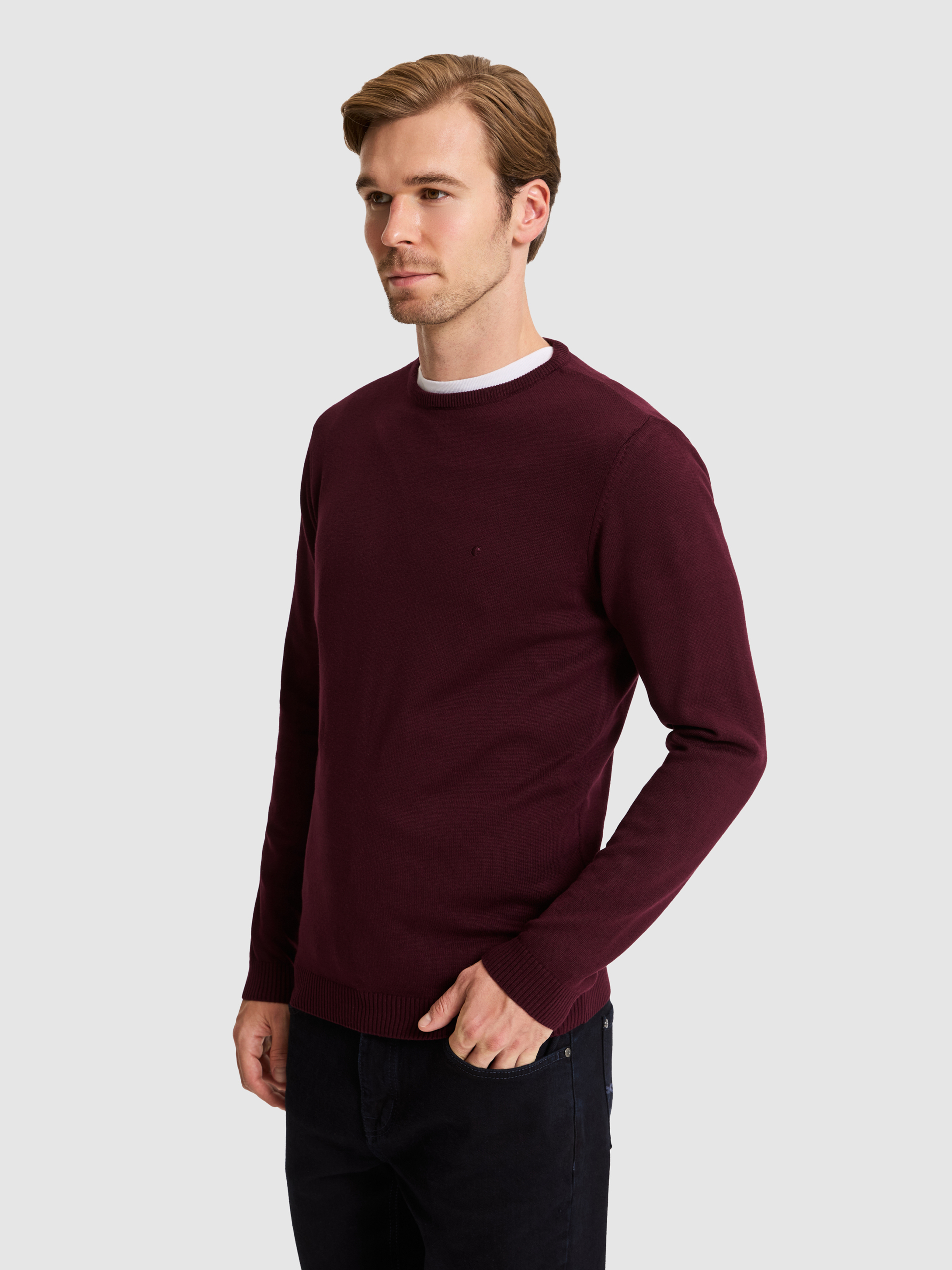 Bordo Slim Fit Basic Kazak - 50257379033