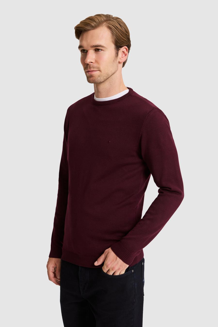 Bordo Slim Fit Basic Kazak - 50257379033