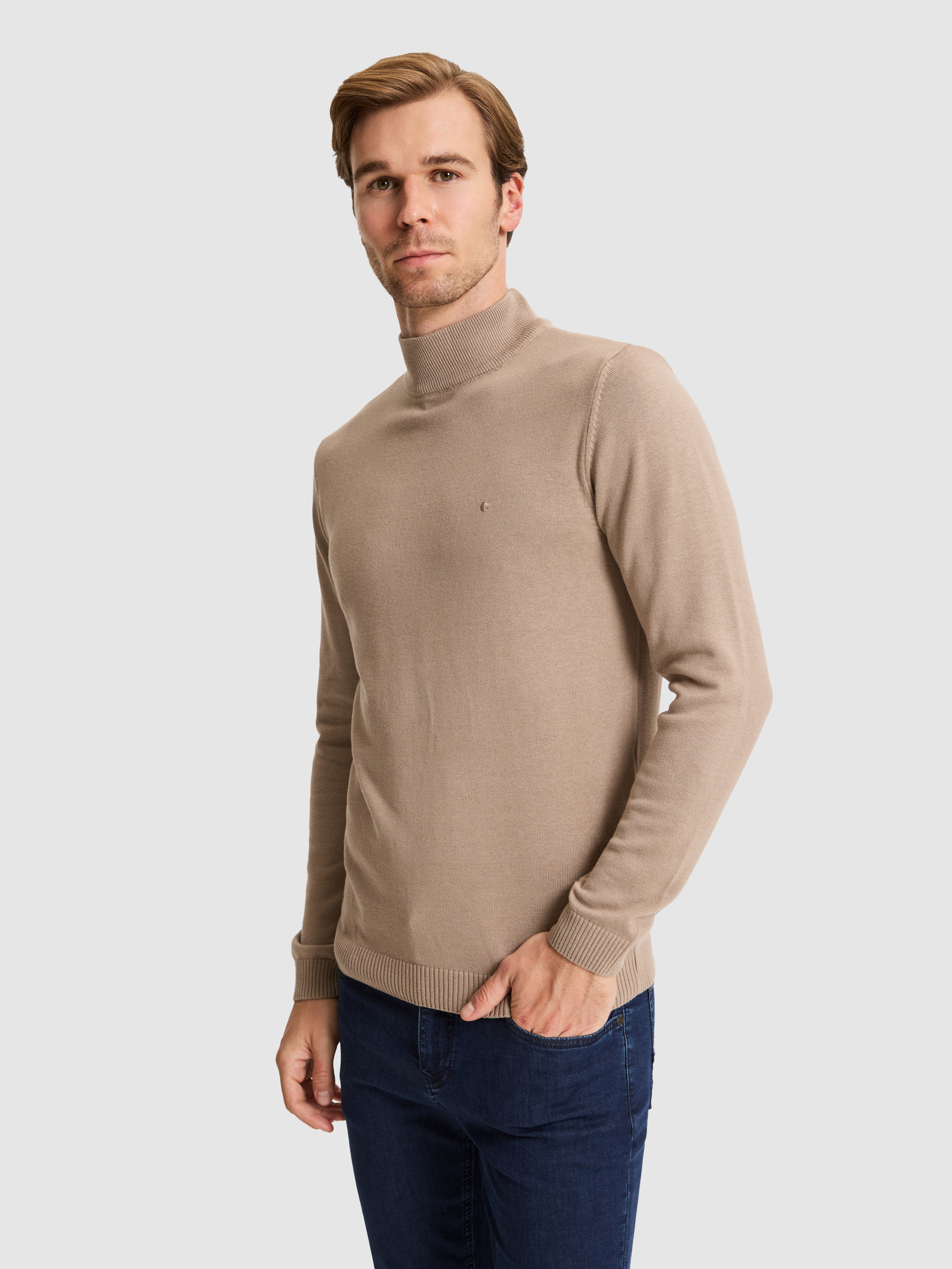 Camel Slim Fit Basic Kazak - 50257392043
