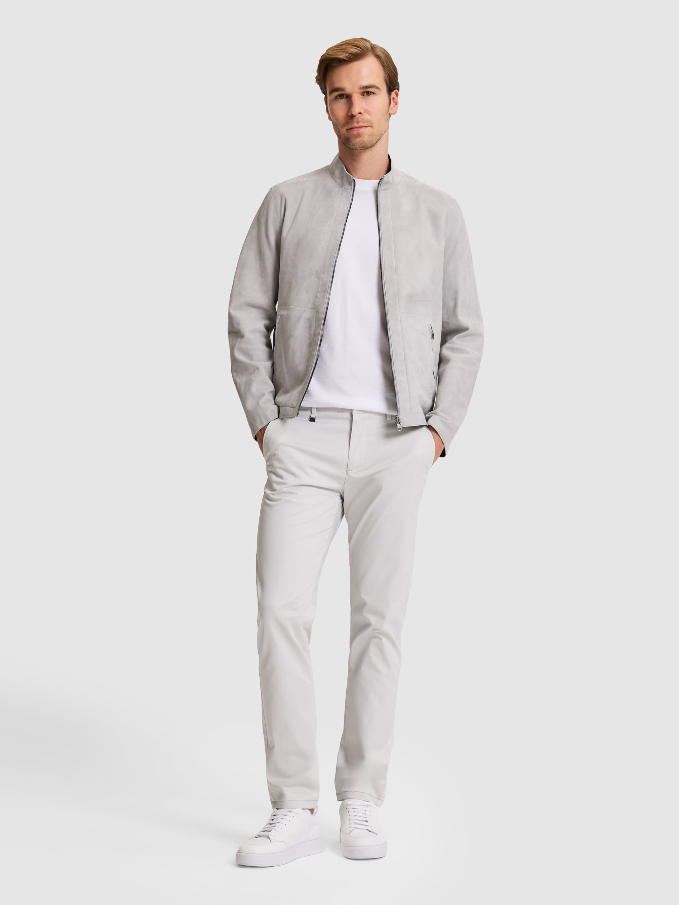 Açık Gri Slim Fit Pamuk Karışımlı Beli Lastikli Kanvas Pantolon