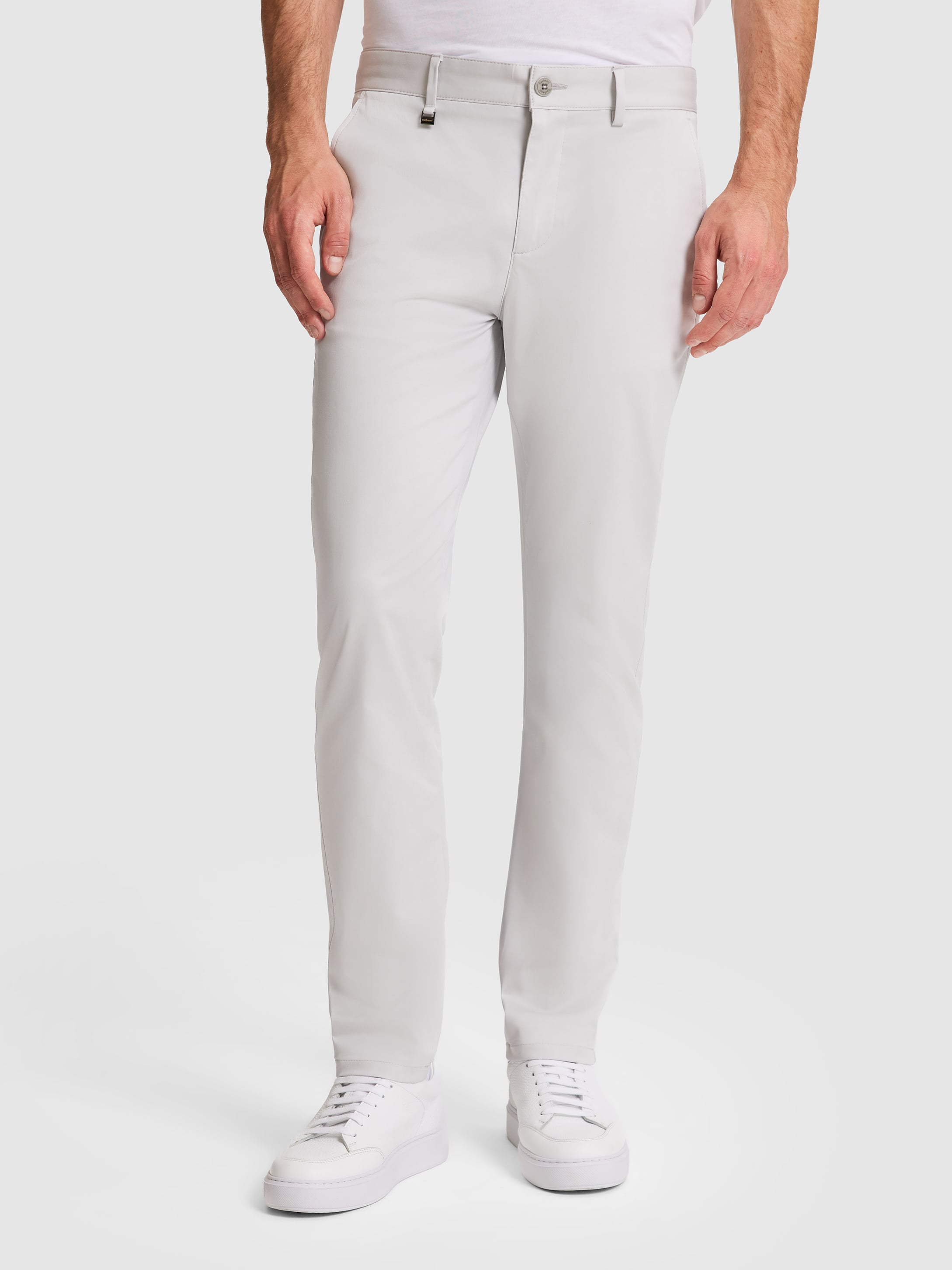 Açık Gri Slim Fit Pamuk Karışımlı Beli Lastikli Kanvas Pantolon
