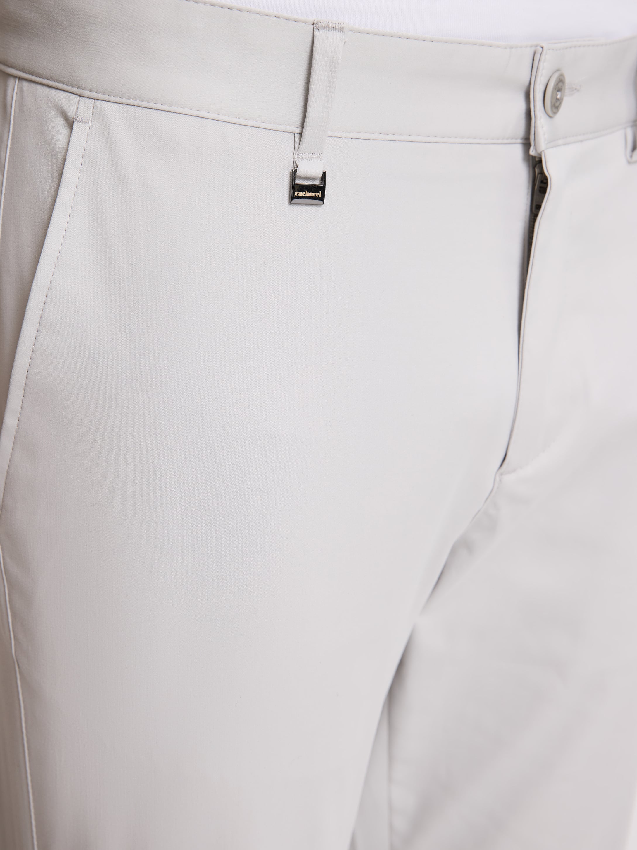 Açık Gri Slim Fit Pamuk Karışımlı Beli Lastikli Kanvas Pantolon