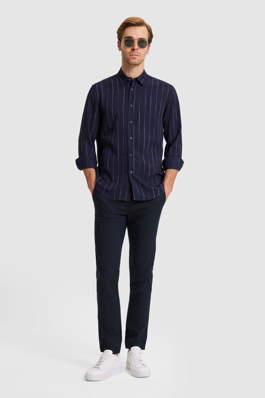 Lacivert Slim Fit Kanvas Pantolon - 50324260098