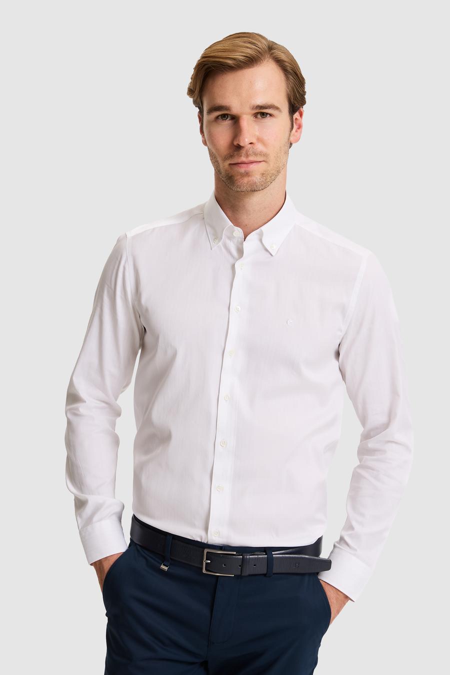 Beyaz Slim Fit Uzun Kollu Gömlek - 50319157018