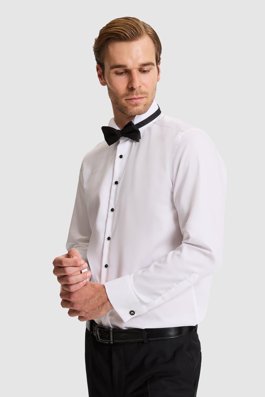 Beyaz Slim Fit Smokin Gömlek - 50333576010