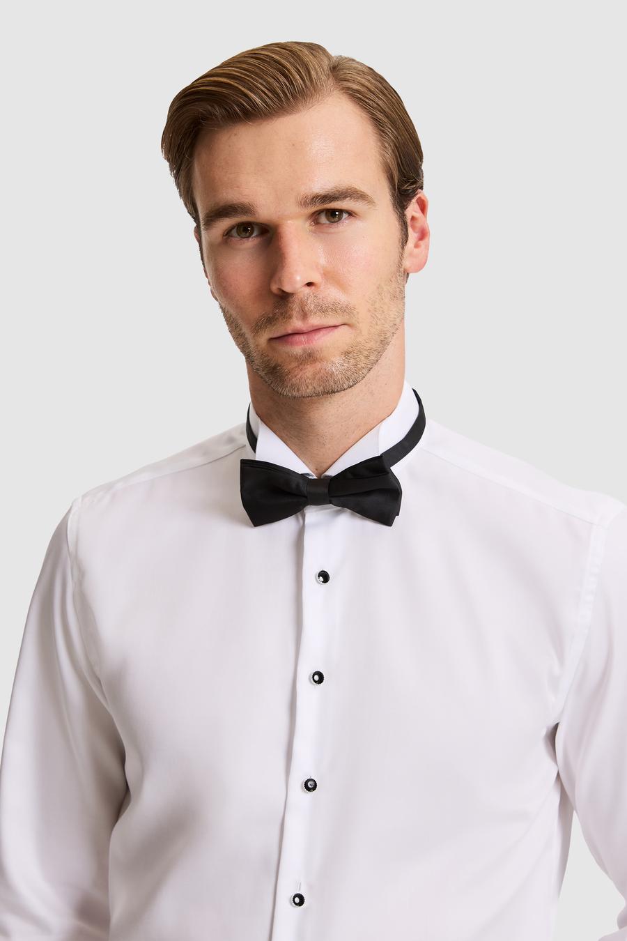 Beyaz Slim Fit Smokin Gömlek - 50333576010