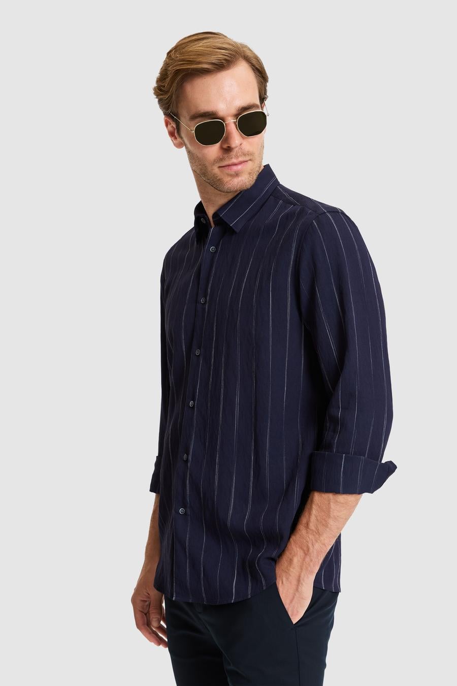 Lacivert Regular Fit Uzun Kollu Gömlek - 50319149018