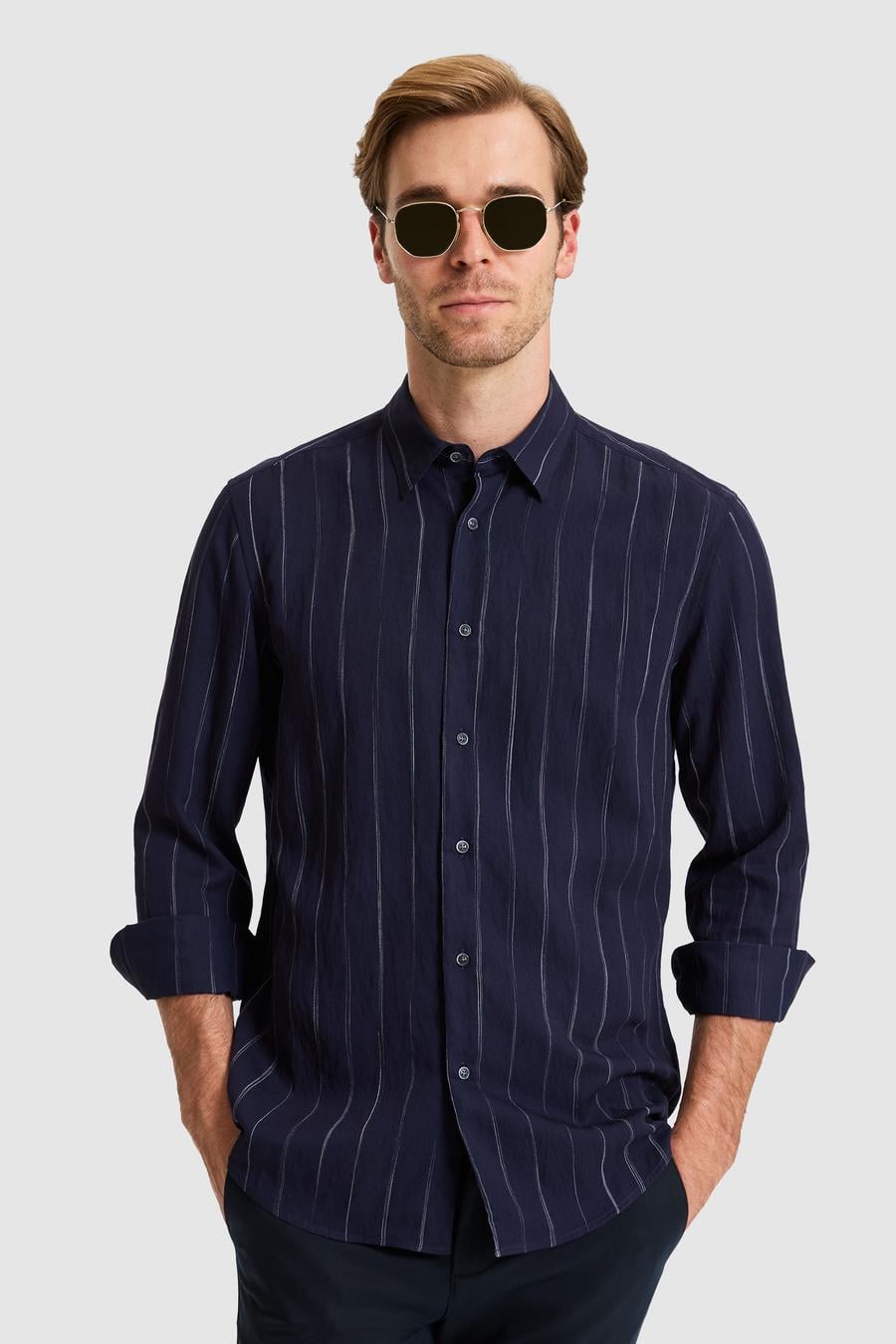 Lacivert Regular Fit Uzun Kollu Gömlek - 50319149018