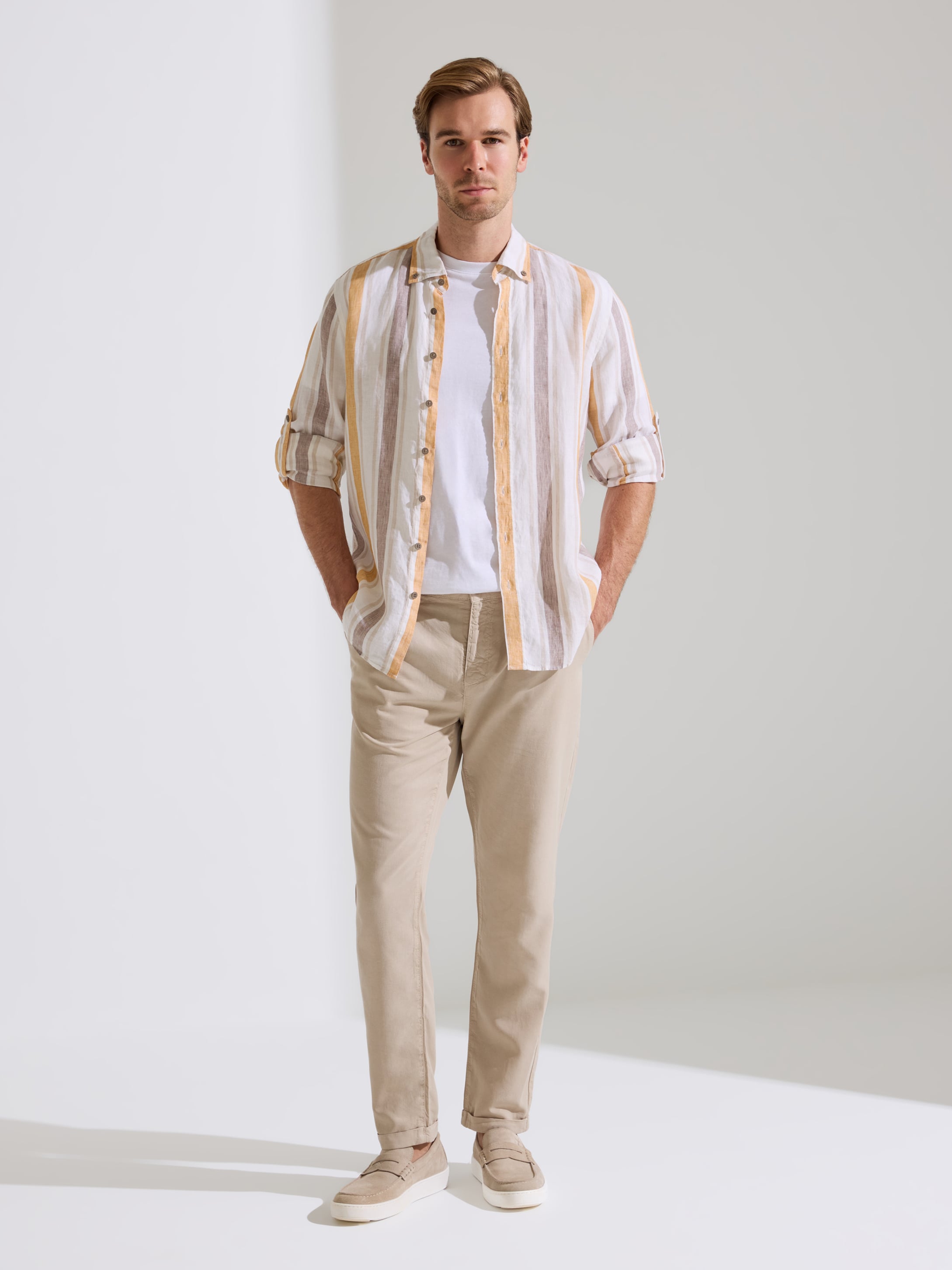 Turuncu Slim Fit %100 Keten Gömlek