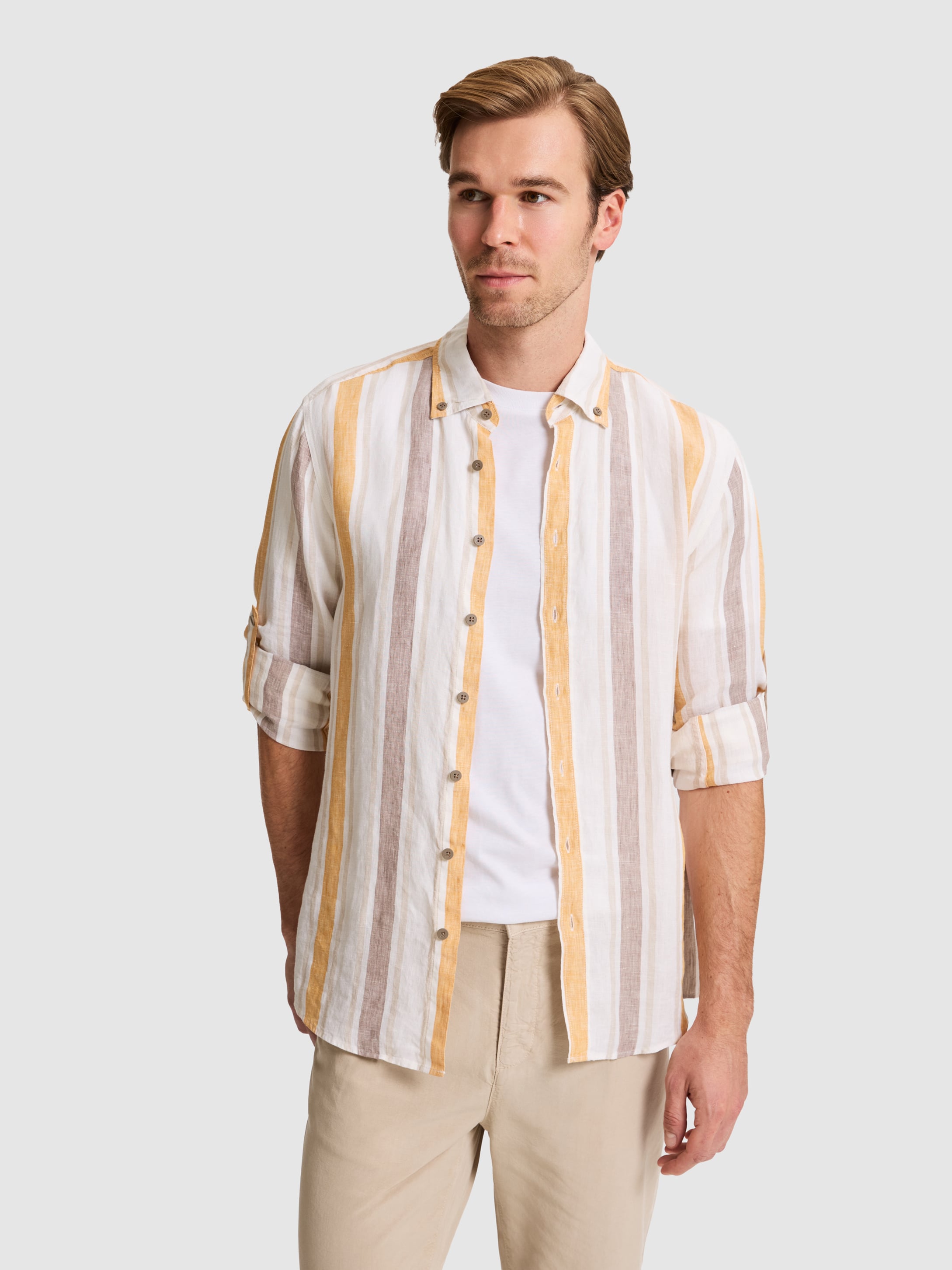 Turuncu Slim Fit %100 Keten Gömlek
