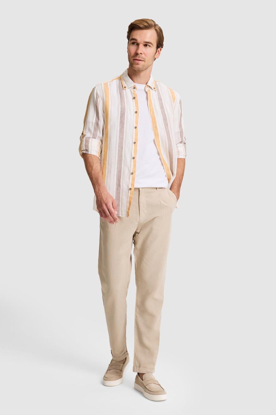 Turuncu Slim Fit %100 Keten Gömlek - 50265480093