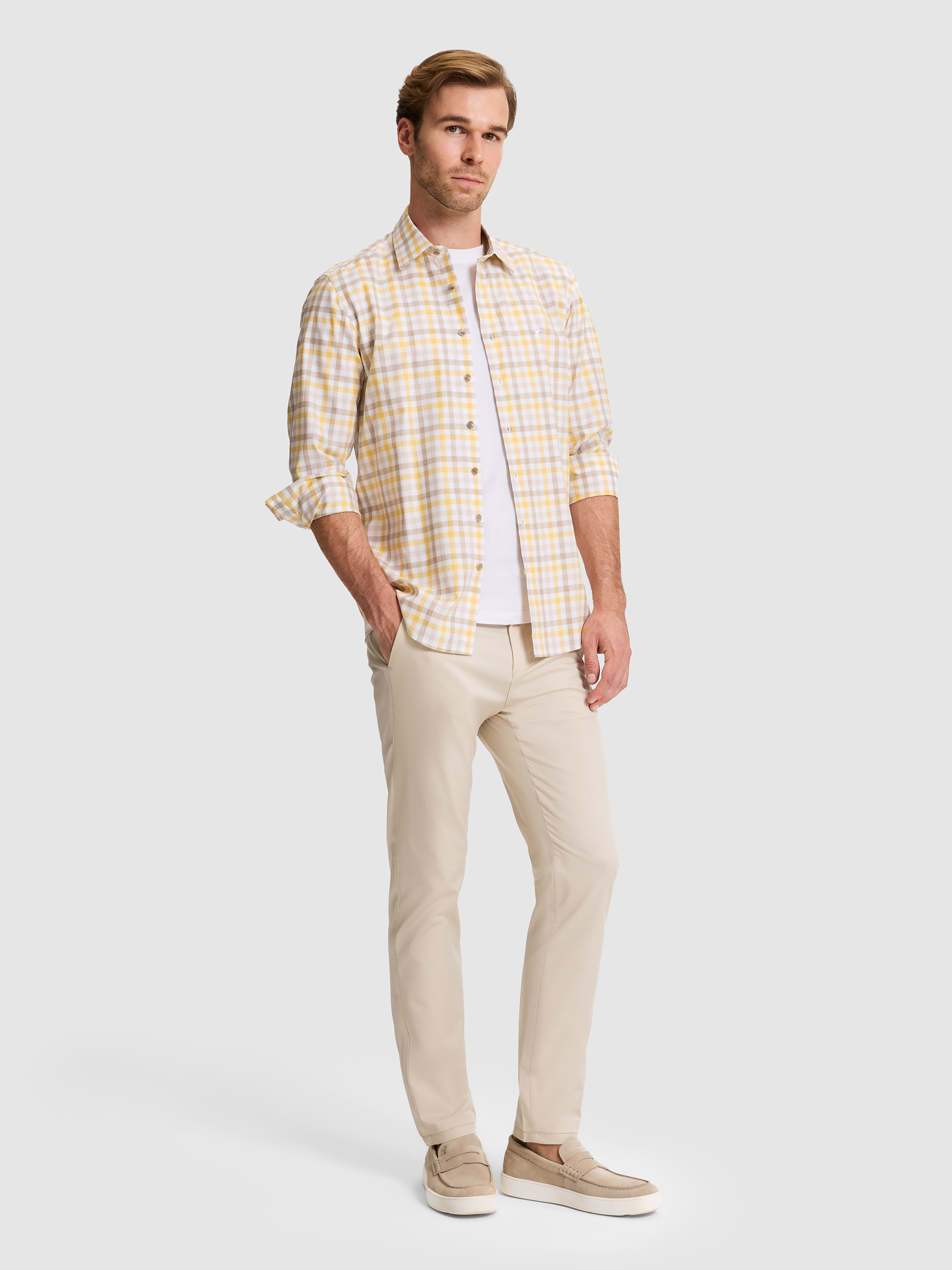 Sarı Slim Fit Pamuk Ekose Gömlek - 50284422025