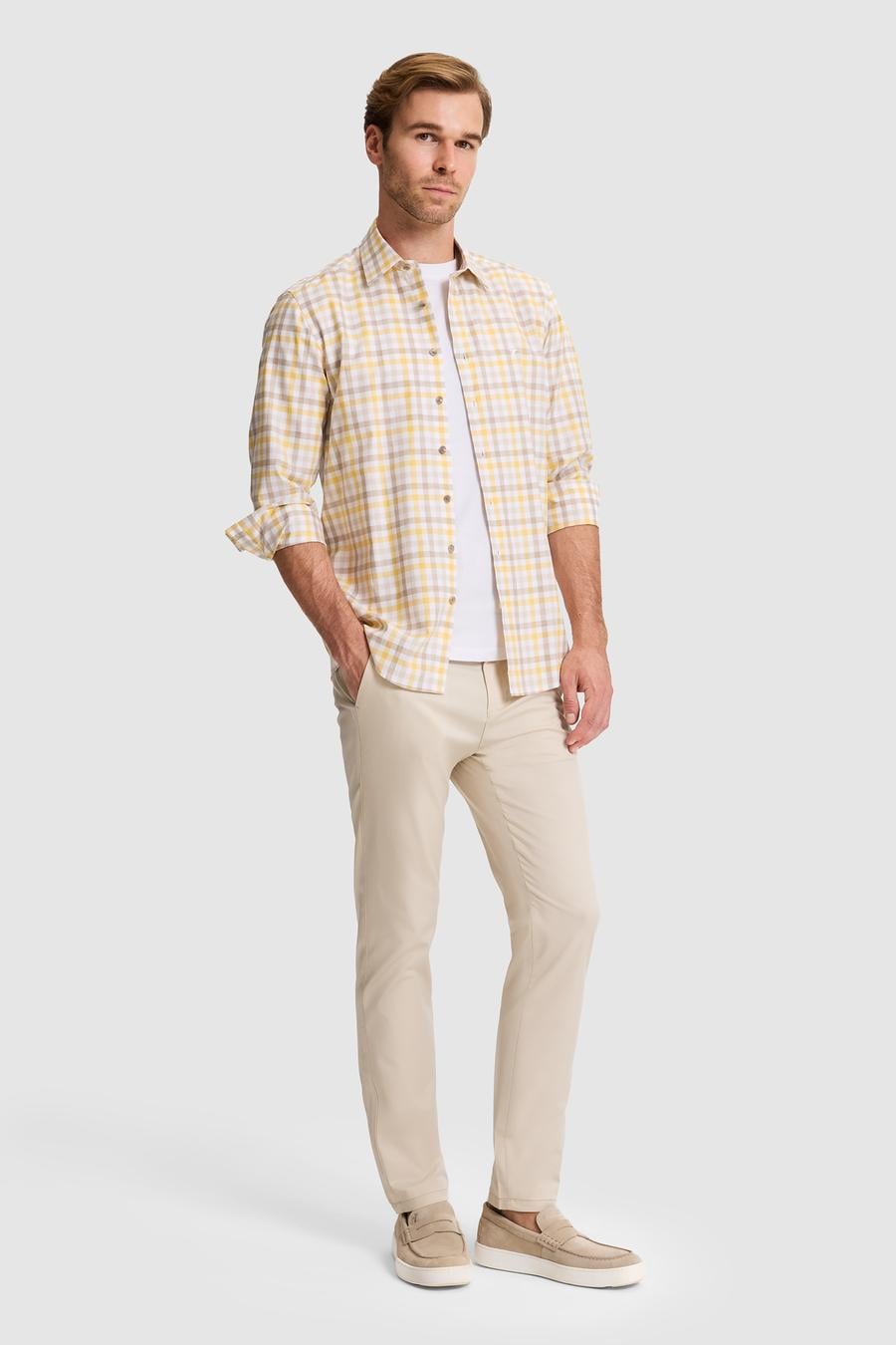 Sarı Slim Fit Pamuk Ekose Gömlek - 50284422025