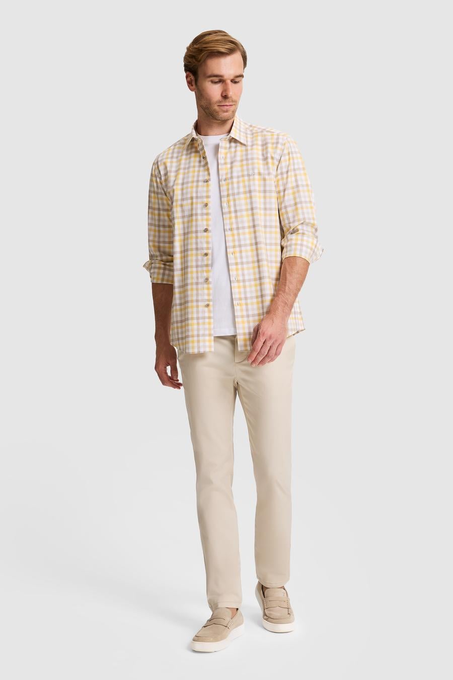 Sarı Slim Fit Pamuk Ekose Gömlek - 50284422025