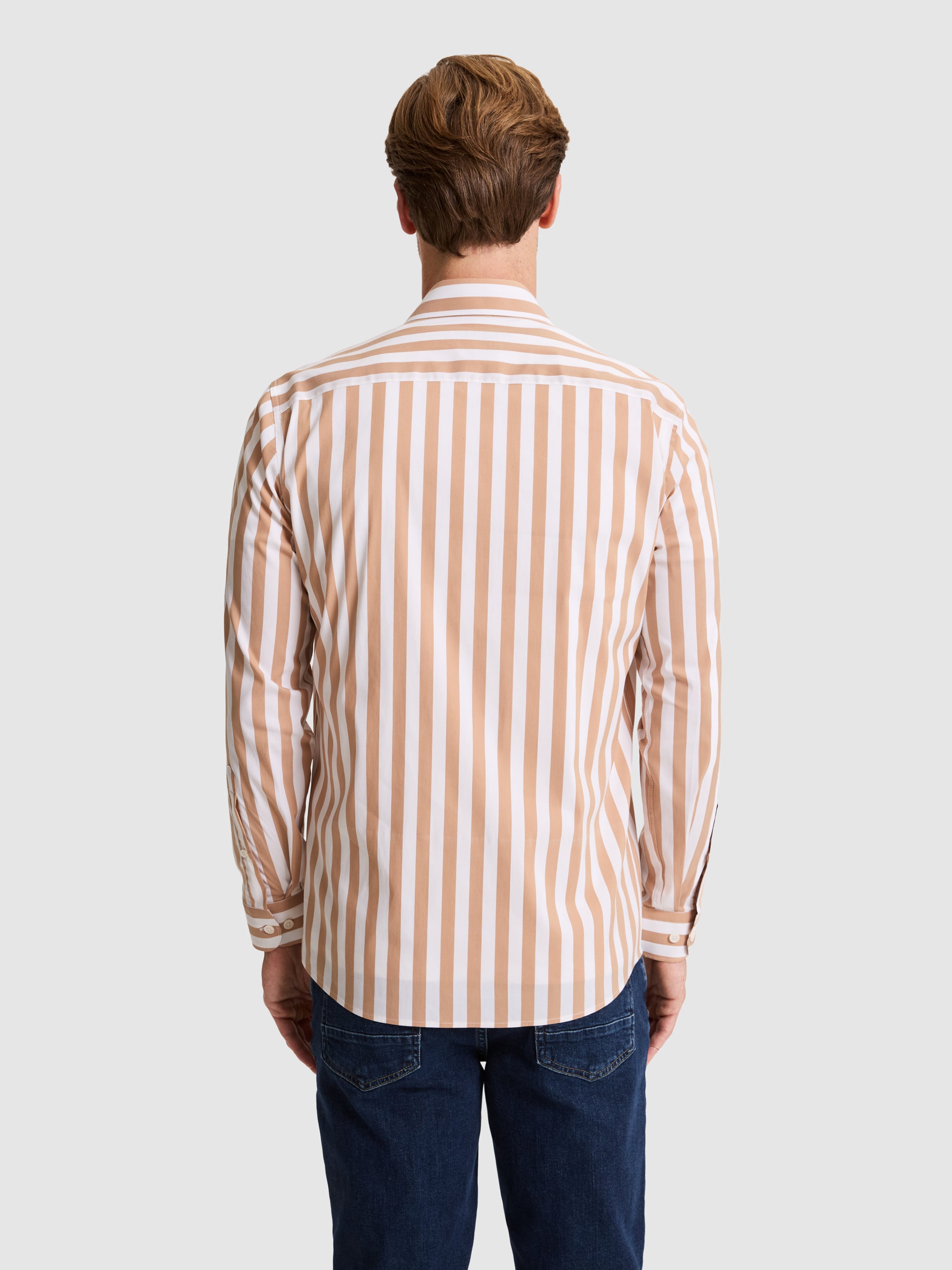Kahverengi Slim Fit Çizgili Gömlek - 50285448007
